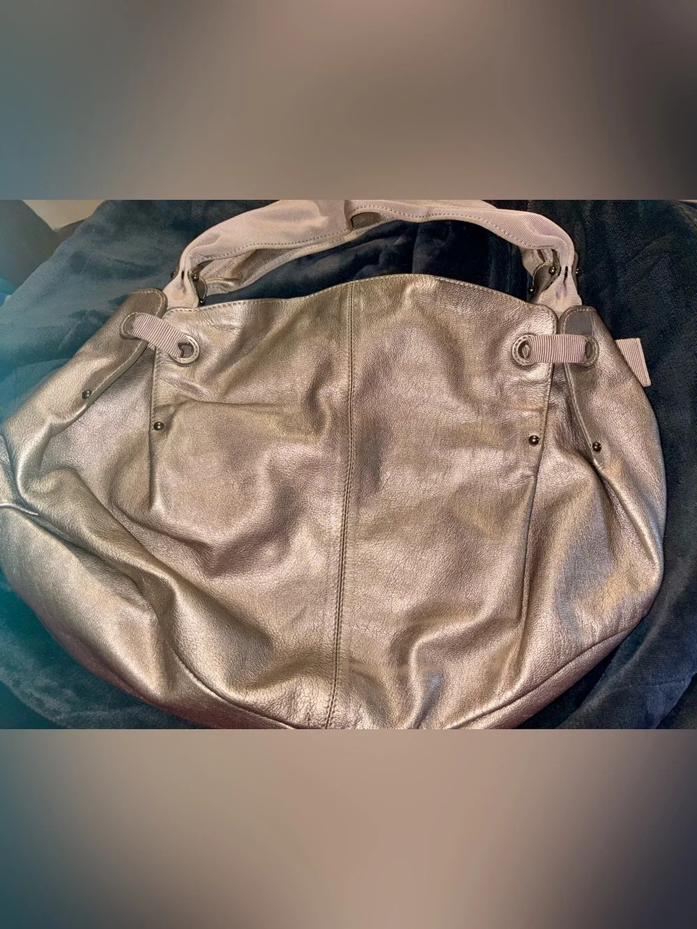 Salvatore Ferragamo Vara Ribbon Metallic Leather Hobo Bag